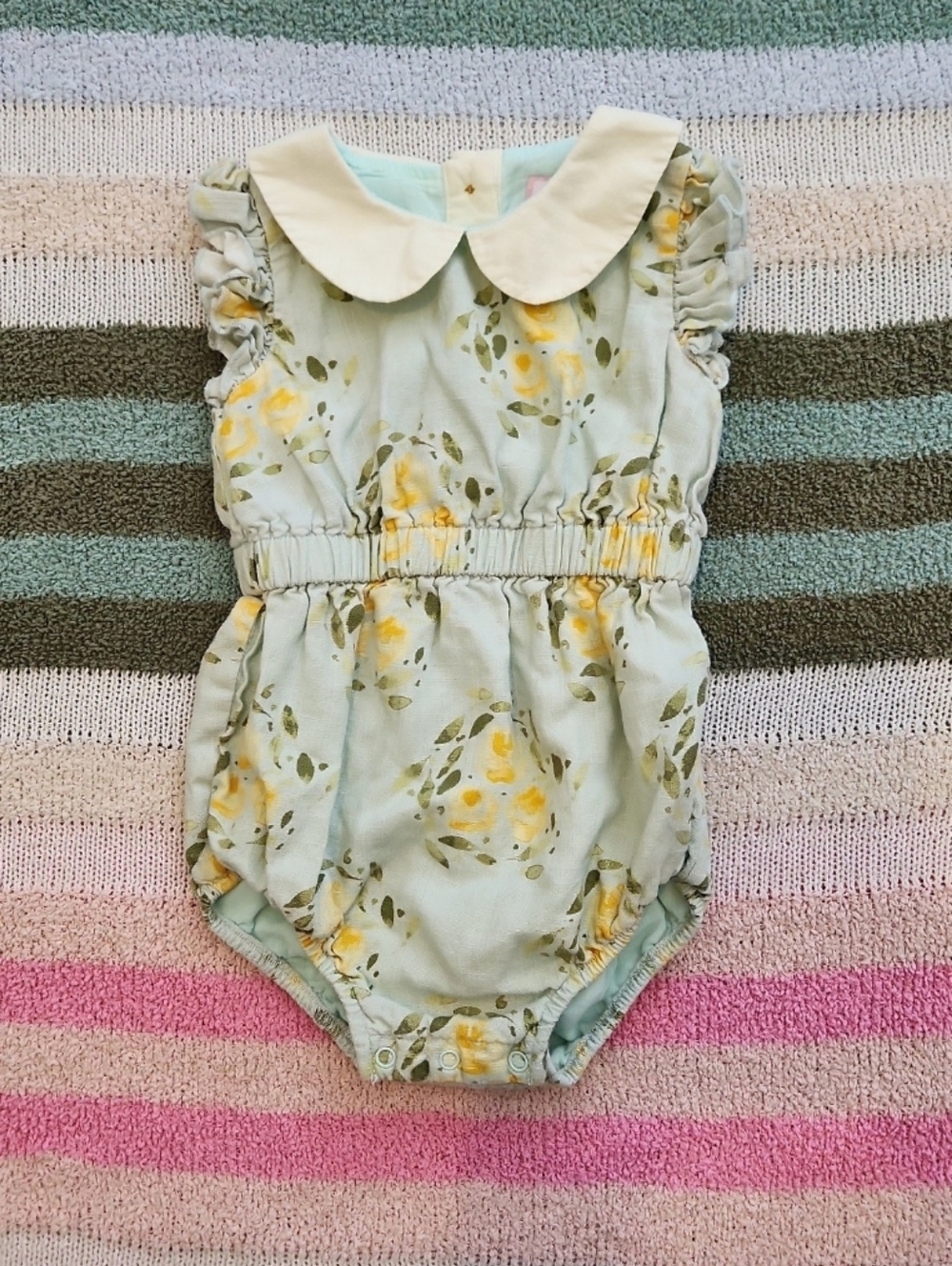 SweetHoney 2t Floral Romper with Peter Pan Collar Smocked Brand Vintage Look